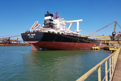 , a second generation 400,000dwt Valemax, at the Port of Tubarao. (Credit: Agência Vale)